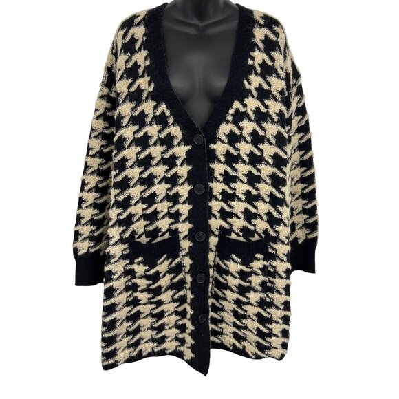 Max Studio Oversized Houndstooth Cardigan Sweater Size Large L Brown Black New - Picture 1 of 10